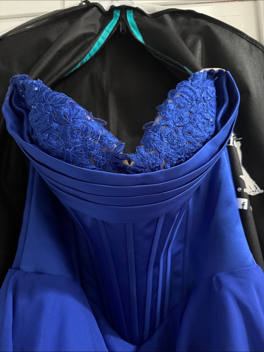 Sherri Hill Royal Blue Tiered Party Dress with Lace Bodice - Picture 4 of 5